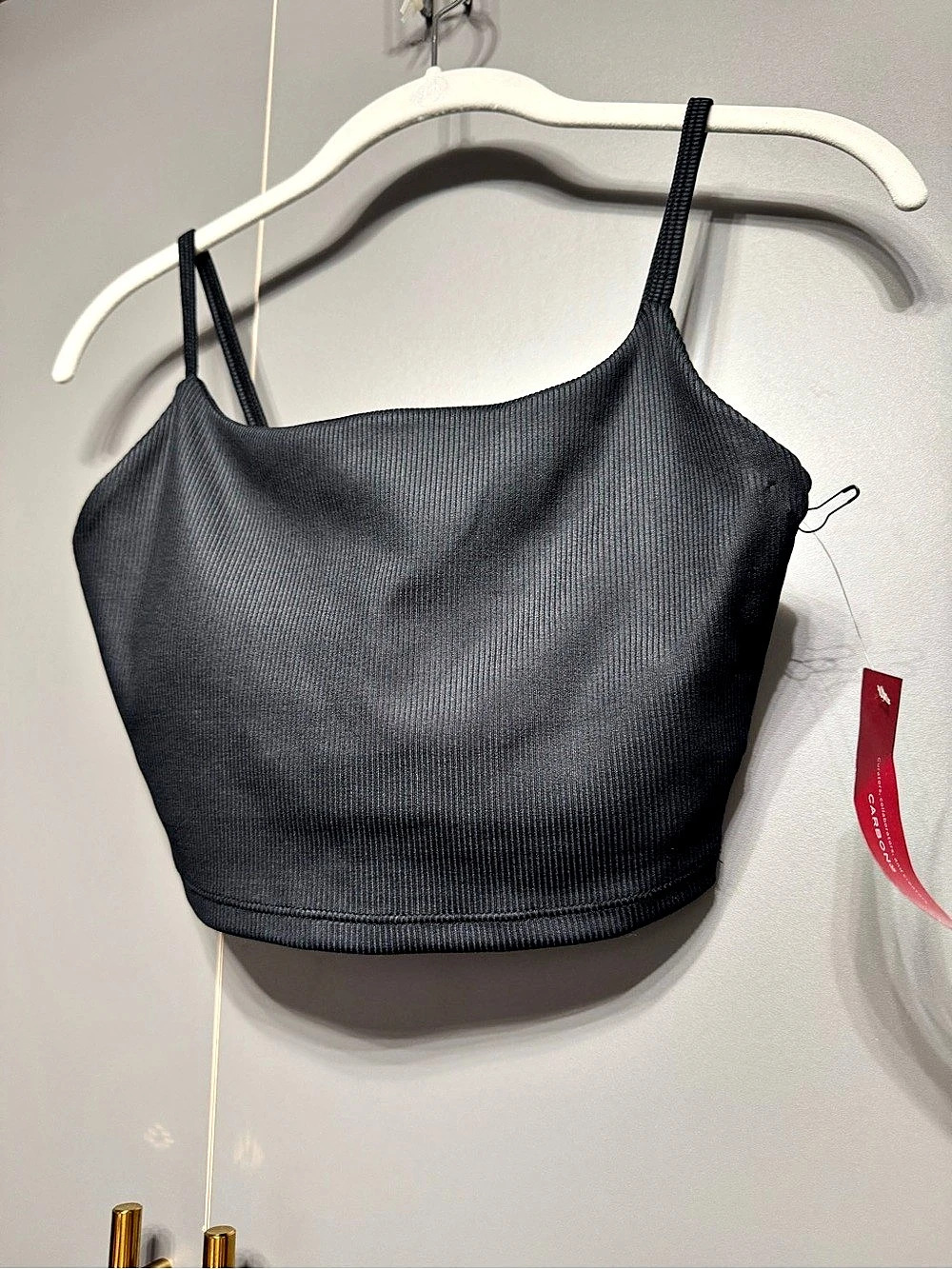 CARBON38 Ribbed Cropped Tank Top Ribbed Cami Black Small